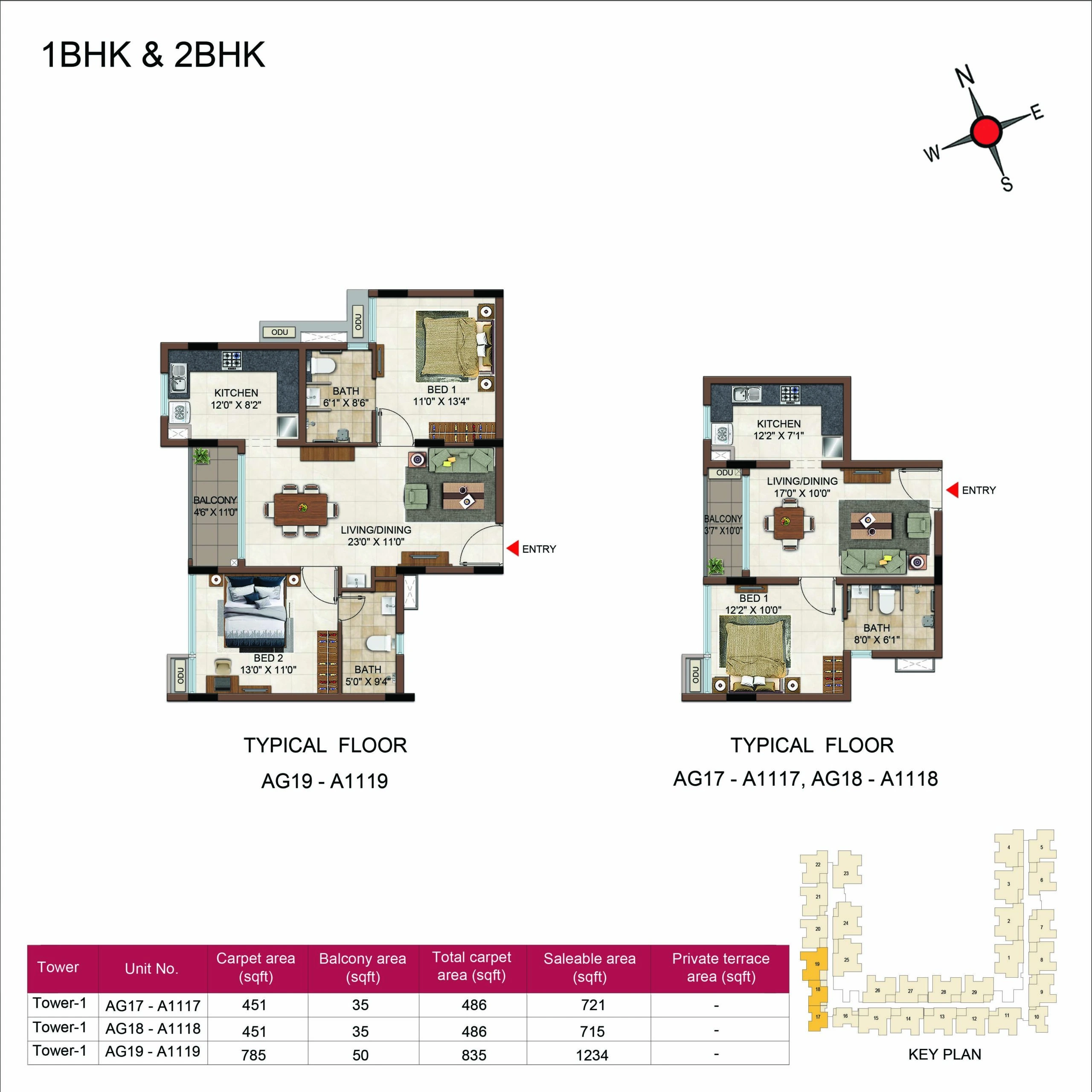 UNIT PLAN - TOWER 1 1 & 2 BHK